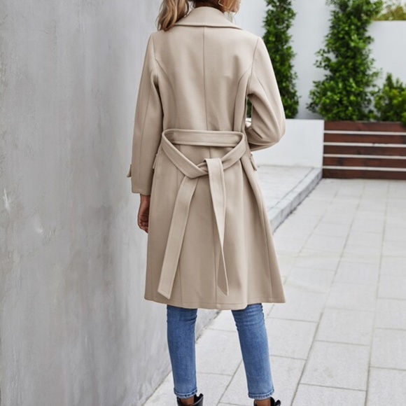 Cozy Black Button up Trench Pea Coat Minimalist - Picture 7 of 14